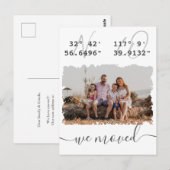 Carte Postale "Nous avons déménagé" Latitude Longitude Photo fam (Devant / Derrière)
