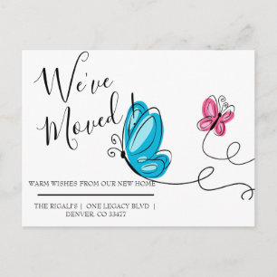Carte Postale Nous avons déménagé papillon dessiné à la main
