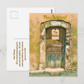 CARTE POSTALE NOUS AVONS DÉMÉNAGÉ ! PORTE EN BOIS PEINTE RUSTIQU (Devant / Derrière)