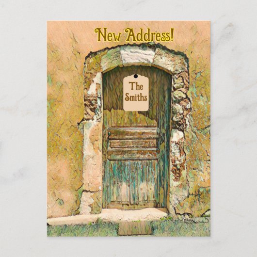 CARTE POSTALE NOUS AVONS DÉMÉNAGÉ ! PORTE EN BOIS PEINTE RUSTIQU (Devant)