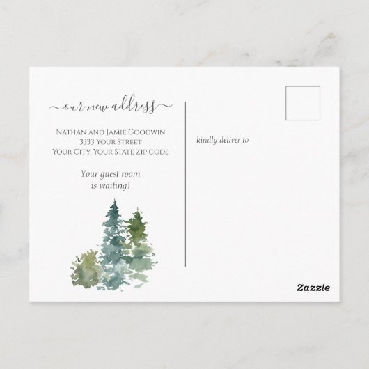 Carte Postale Nous avons déplacé Nouveau Home Script Pine Tree G (Dos)