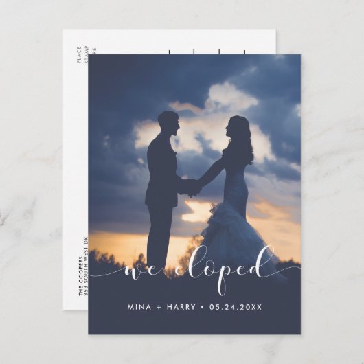 Carte Postale Nous avons élopé Elegant photo faire-part (Devant / Derrière)