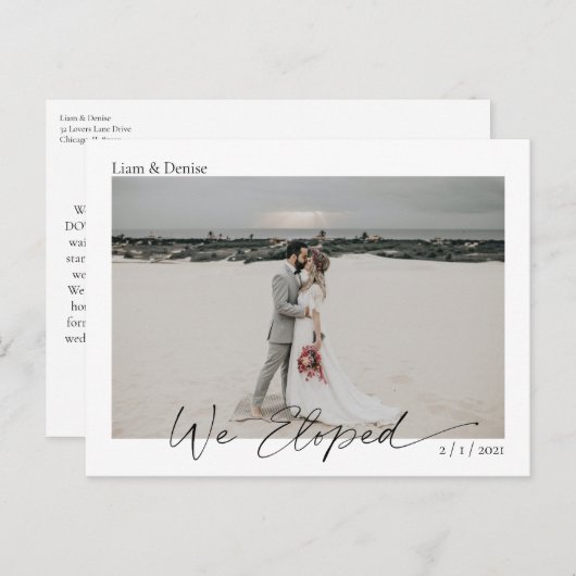 Carte Postale Nous Avons Elopé Élégant Script Mariage Faire-part (Devant / Derrière)