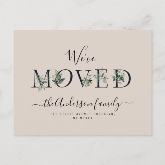 Carte Postale Nous avons Moved feuillage lettres Nouveau Accueil (Devant)