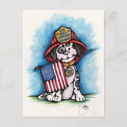 Carte Postale Nous n'oublierons jamais 9/11 Pompier Dalmatien (Devant)