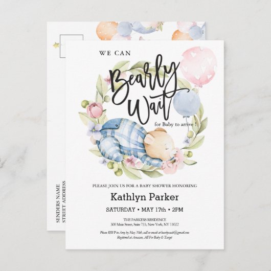 Carte Postale Nous pouvons à peine attendre Garçon Ourson en pel (Devant / Derrière)