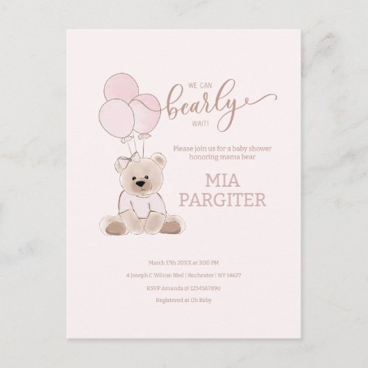 Carte Postale Nous Pouvons Bearly Teddy Bear Baby shower Budget (Devant)