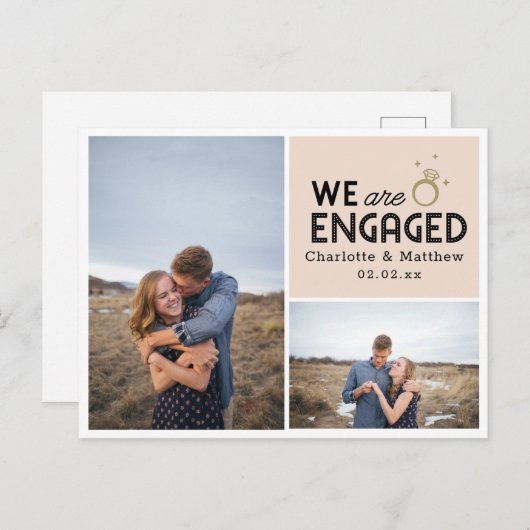 Carte Postale Nous sommes engagés Fiançailles photo Faire-part (Devant / Derrière)