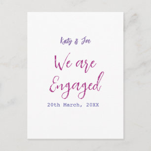 Carte Postale Nous sommes fiancés rose violet nom date élégant s