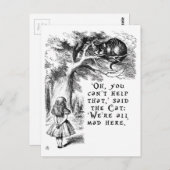 Carte Postale Nous sommes tous en colère ici - Cheshire cat (Devant / Derrière)