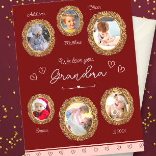 Carte Postale Nous t'aimons Grandma Six Photo avec Texte Cœur Ro
