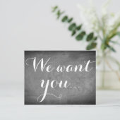 Carte Postale Nous vous voulons, écriture manuscrite typographie (Debout devant)