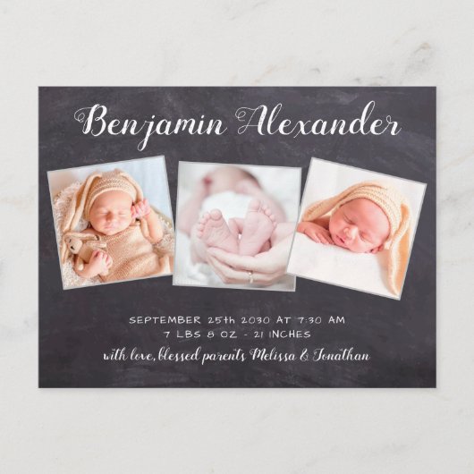 Carte Postale Nouveau Baby Chalkboard 3 Faire-part de naissance  (Devant)