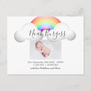 Carte Postale Nouveau bébé Faire-part de naissance arc-en-ciel