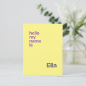 Carte Postale nouveau bébé faire-part de naissance jaune violet  (Debout devant)