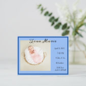 Carte Postale Nouveau bébé Faire-part de naissance photo bleue (Debout devant)