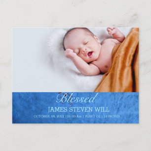 CARTE POSTALE NOUVEAU BÉBÉ, GARÇON  PHOTO BLEUE MIGNONNE ANNONCE