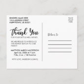 Carte Postale Nouveau bébé moderne Merci Blk (Dos)