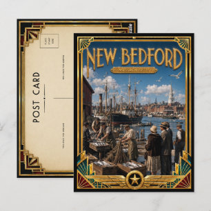 Carte Postale Nouveau Bedford Massachusetts Art Déco Doré Vintag