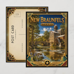 Carte Postale Nouveau Braunfels Texas Art Déco Vintage Âge d'Or