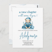 Carte Postale Nouveau Chapitre Teddy bleu garçon baby shower Our (Devant / Derrière)