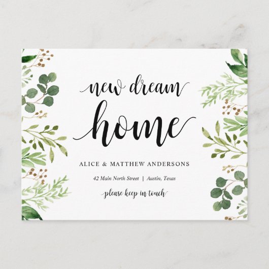 Carte Postale Nouveau Dream Home Adresse Faire-part, Verdure (Devant)