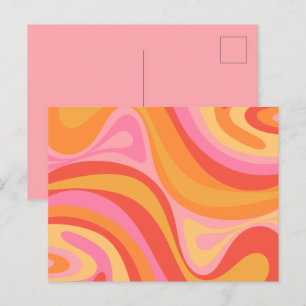 Carte Postale Nouveau Groove Retro Abstrait Motif rose et orange