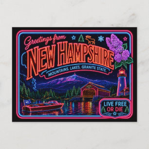 Carte Postale Nouveau Hampshire Neon State Rétro Vintage