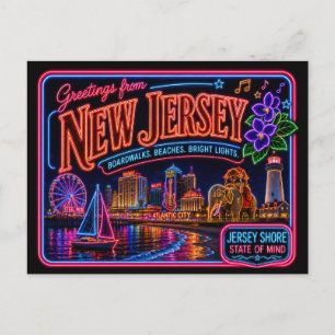 Carte Postale Nouveau Jersey Neon State Rétro Vintage