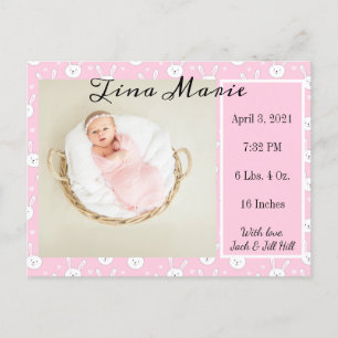 Carte Postale Nouveau lapin lapin de Faire-part de naissance béb