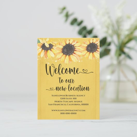 Carte Postale Nouveau lieu Sunflower Business Changement d'adres (Debout devant)