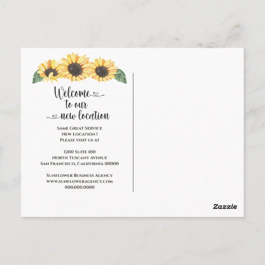 Carte Postale Nouveau lieu Sunflower Business Changement d'adres (Dos)