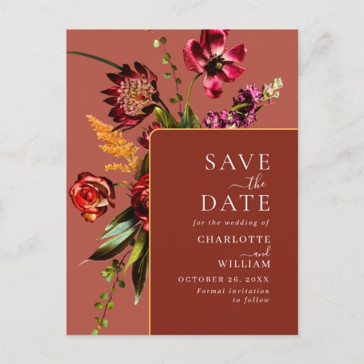 Carte Postale Nouveau mariage Fleurs Enregistrer la date Code QR (Devant)