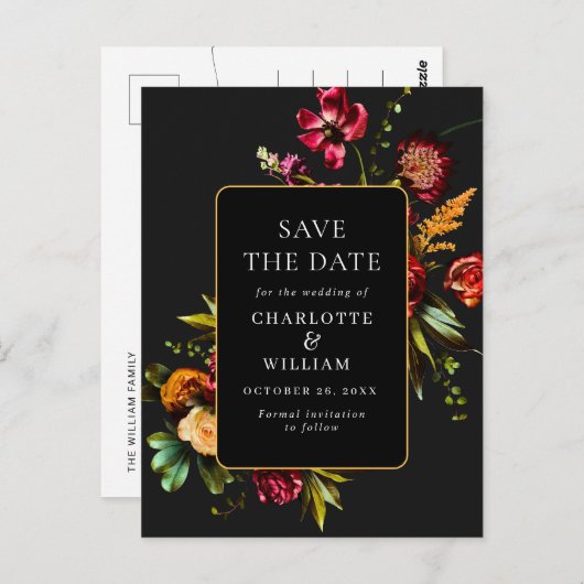Carte Postale Nouveau mariage Fleurs Enregistrer la date Code QR (Devant / Derrière)