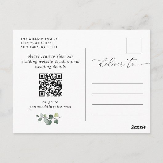 Carte Postale Nouveau mariage Fleurs Enregistrer la date Code QR (Dos)