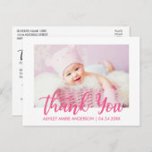 Carte Postale Nouveau Merci bébé moderne rose chaud (Devant / Derrière)