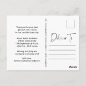 Carte Postale Nouveau Merci Faire-part de naissance bébé (Dos)