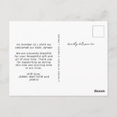 Carte Postale Nouveau Merci photo de bébé écrit à la main (Dos)