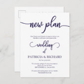 Carte Postale Nouveau plan Reporté Mariage Marine Script bleu (Devant / Derrière)