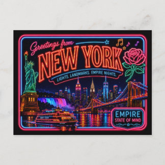 Carte Postale Nouveau York Neon State Rétro Vintage