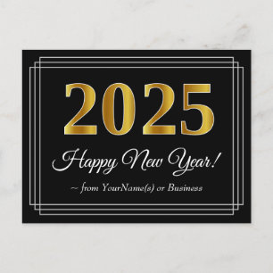 Carte Postale Nouvel An 2025 - Fancy, Luxueux, Faux Gold Look