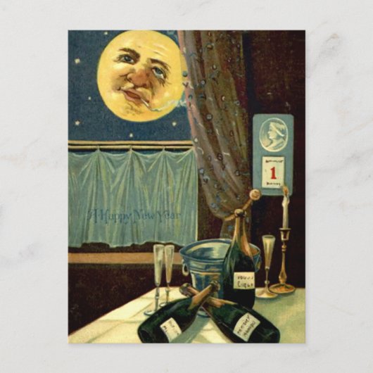 Carte Postale Nouvel an endormi Lune après la fête (Devant)
