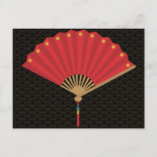 Carte Postale Nouvel An éventail chinois