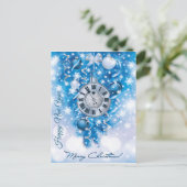 Carte Postale Nouvel An Horloge Bleue en Blanc Joyeux Noël (Debout devant)