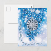 Carte Postale Nouvel An Horloge Bleue en Blanc Joyeux Noël (Devant / Derrière)