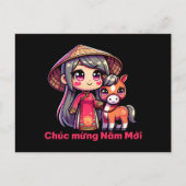 Carte Postale Nouvel an vietnamien fille et serpent (Devant)