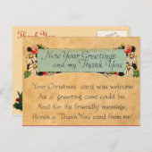 Carte Postale Nouvel An vintage et Merci (Devant / Derrière)
