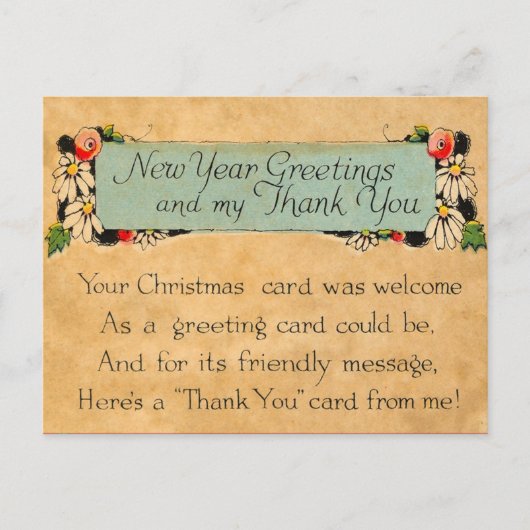 Carte Postale Nouvel An vintage et Merci (Devant)