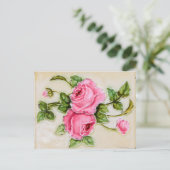 Carte Postale Nouvel An vintage Rose Roses Meilleurs voeux (Debout devant)