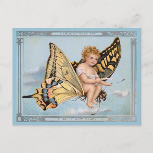 Carte Postale Nouvel An vintage Salutations Angel Cherub (Devant)